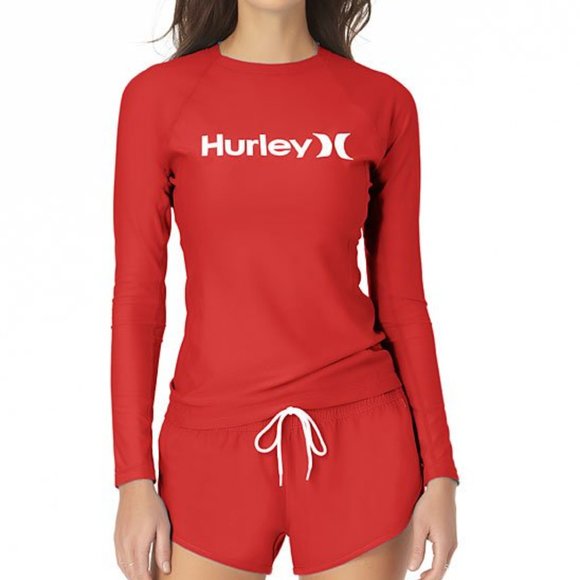 Hurley Logo Long Sleeve Rashgaurd Red - Picture 2 of 3